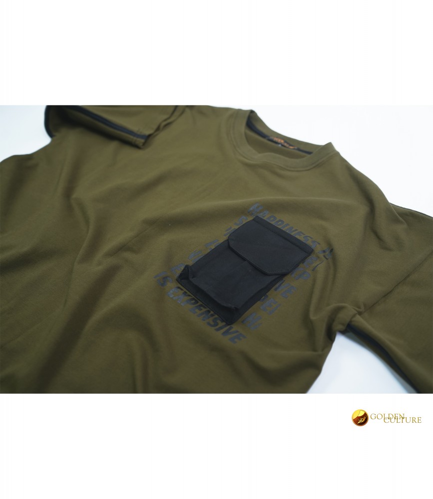 HAPPINESS IS EXPENSIVE Pockets Oversized T-Shirt (Army Green)